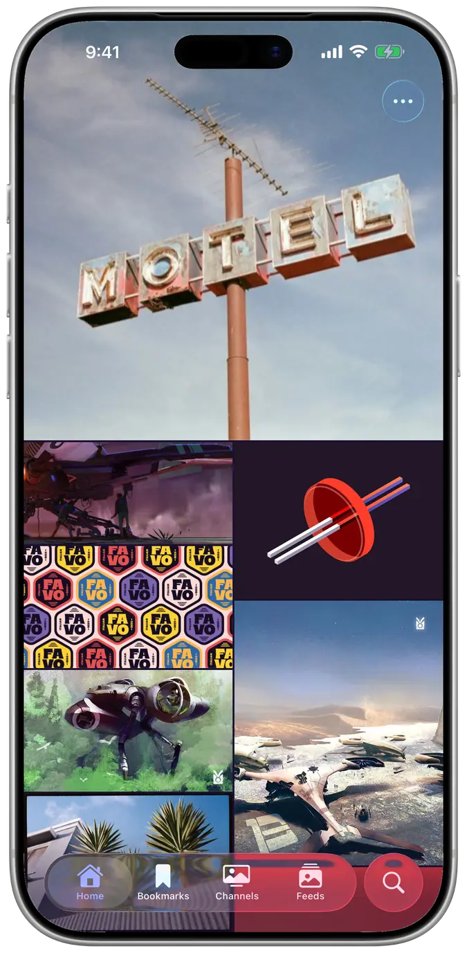 LightWatch running on iPhone, showing a gallery of images from RSS feeds